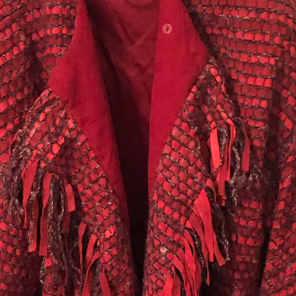 Vintage 80s Woven Red Suede Fringed Jacket, M - Picture 4 of 16